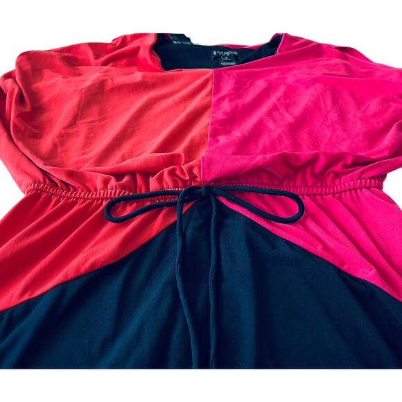 ENFOCUS STUDIO MIDI BLOUSON DRESS, WOMENS, 8, NAVY BLUE ORANGE PINK, TIE WAIST - Picture 2 of 8